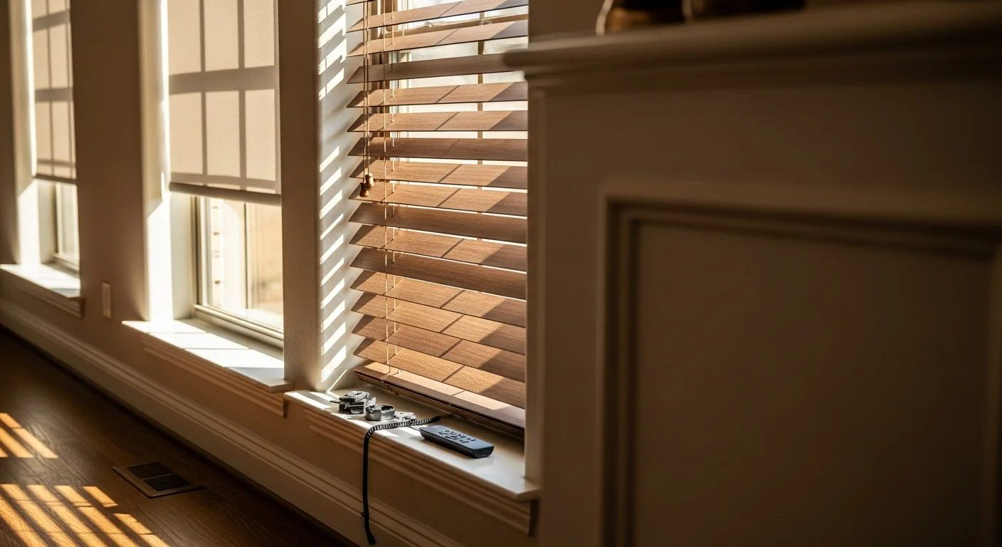 Professional blind installation in a modern home with motorized roller shades