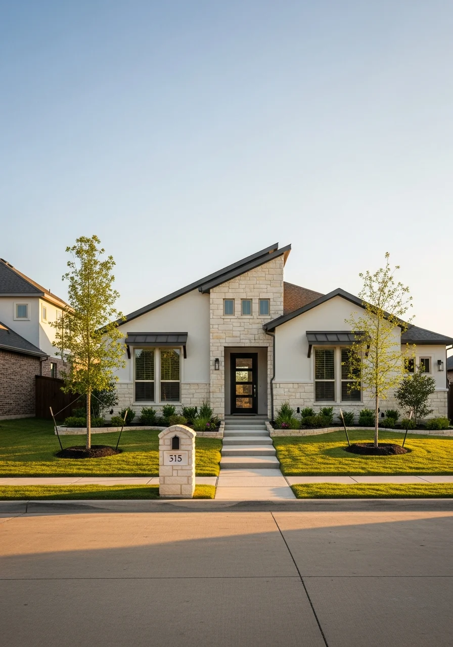 Mansfield home exterior with contemporary finishes and well-maintained yard.